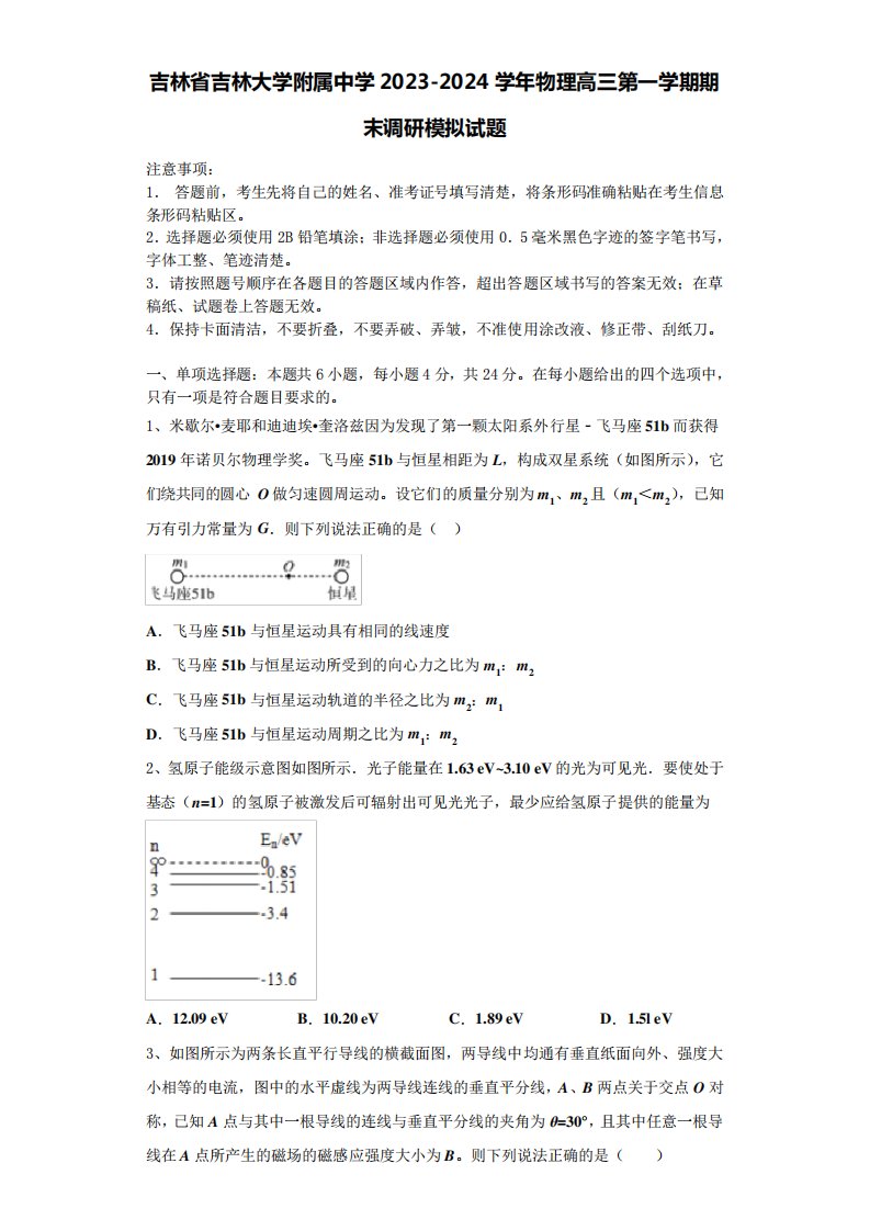 2024学年物理高三第一学期期末调研模拟试题含解析