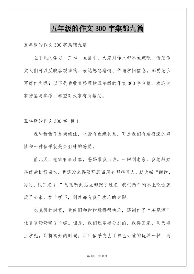 五年级的作文300字集锦九篇例文