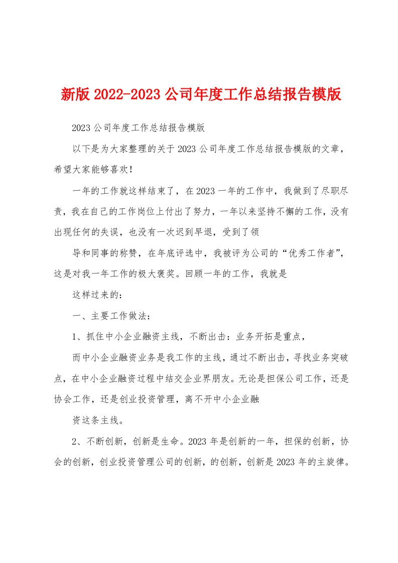 新版2022-2023公司年度工作总结报告模版