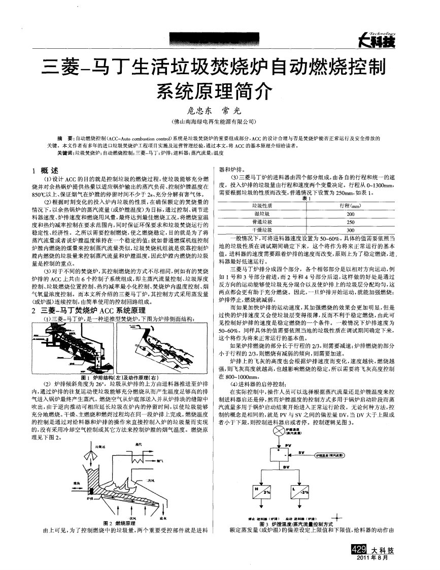 三菱－马丁生活垃圾焚烧炉自动燃烧控制系统原理简介