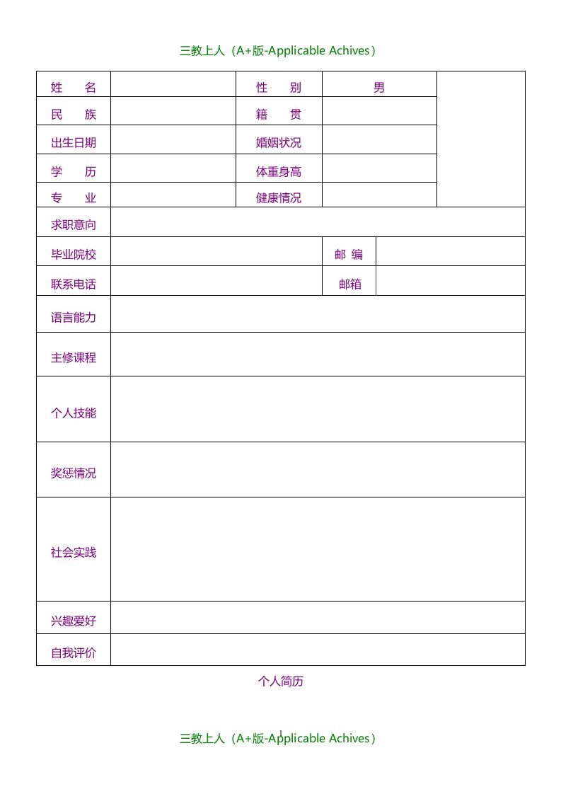 各类通用型精品简历模板示例-450