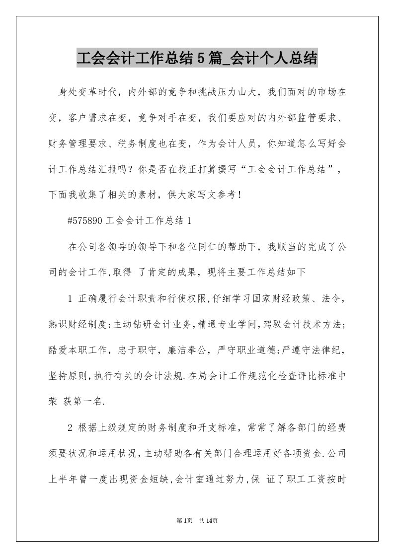 工会会计工作总结5篇_会计个人总结