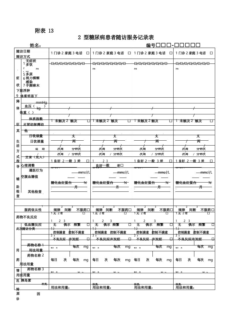 糖尿病随访记录表