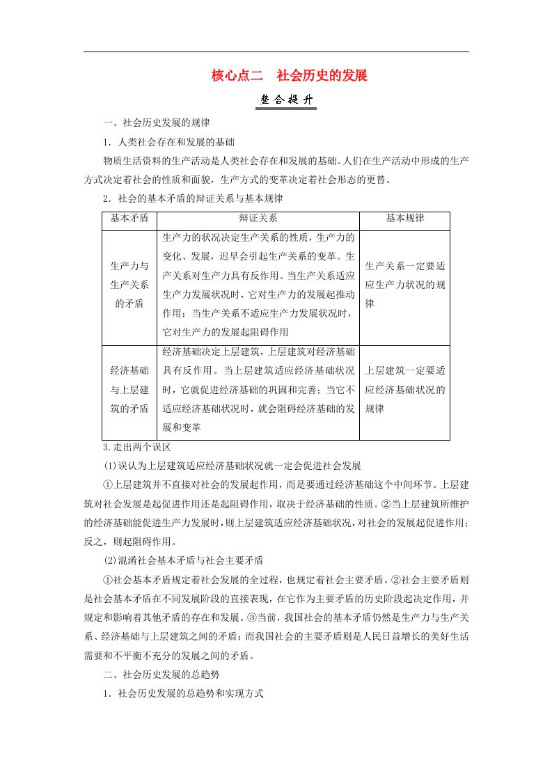 2025届高考政治一轮总复习核心突破必修4第二单元认识社会与价值选择第五课寻觅社会的真谛核心点二社会历史的发展