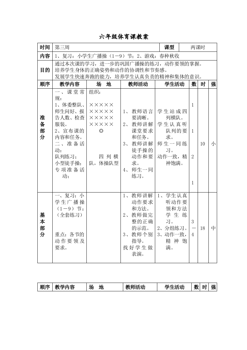 六年级体育课教案2