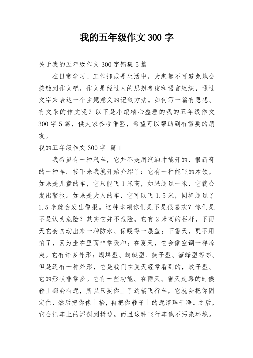 我的五年级作文300字_40