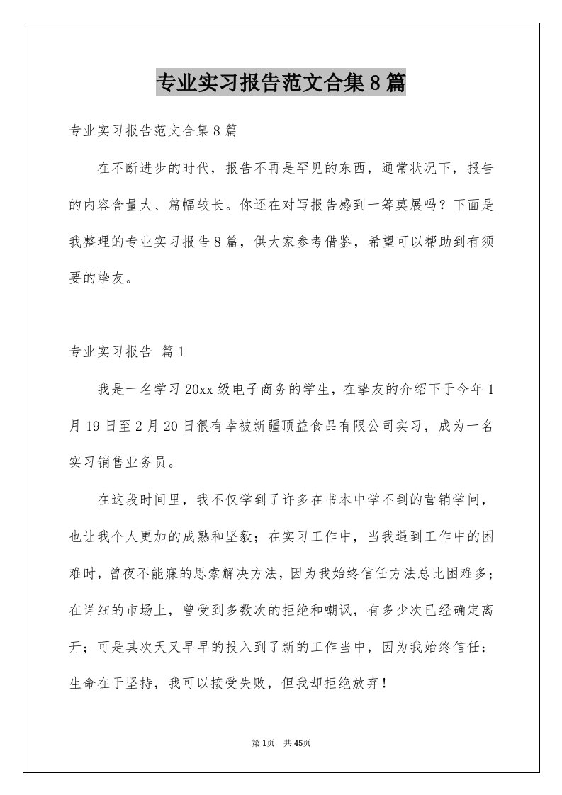 专业实习报告范文合集8篇例文