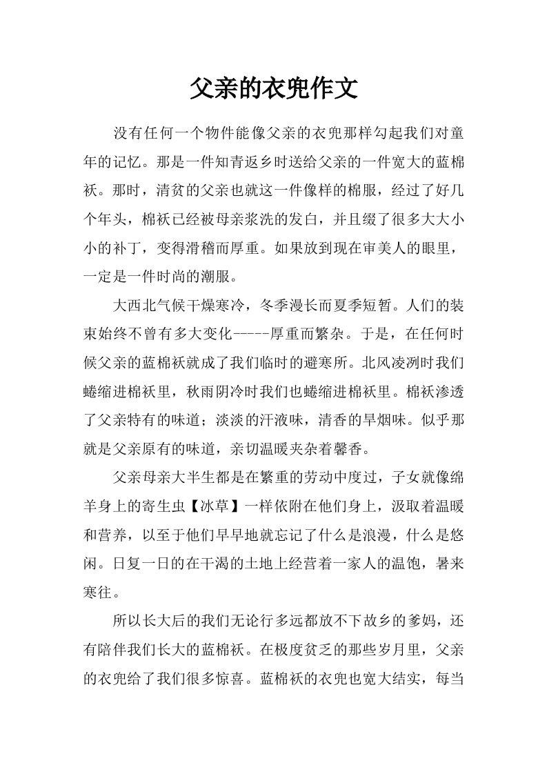 父亲的衣兜作文