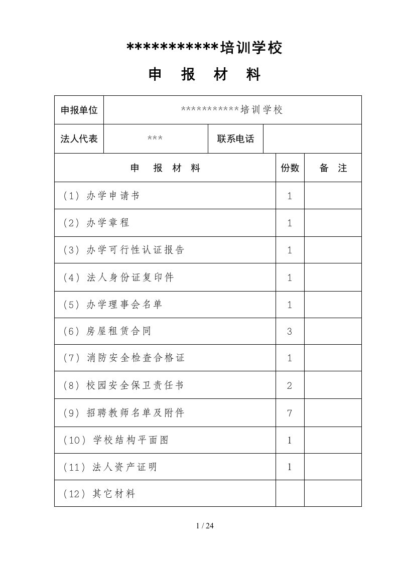 文化艺术培训学校申办材料