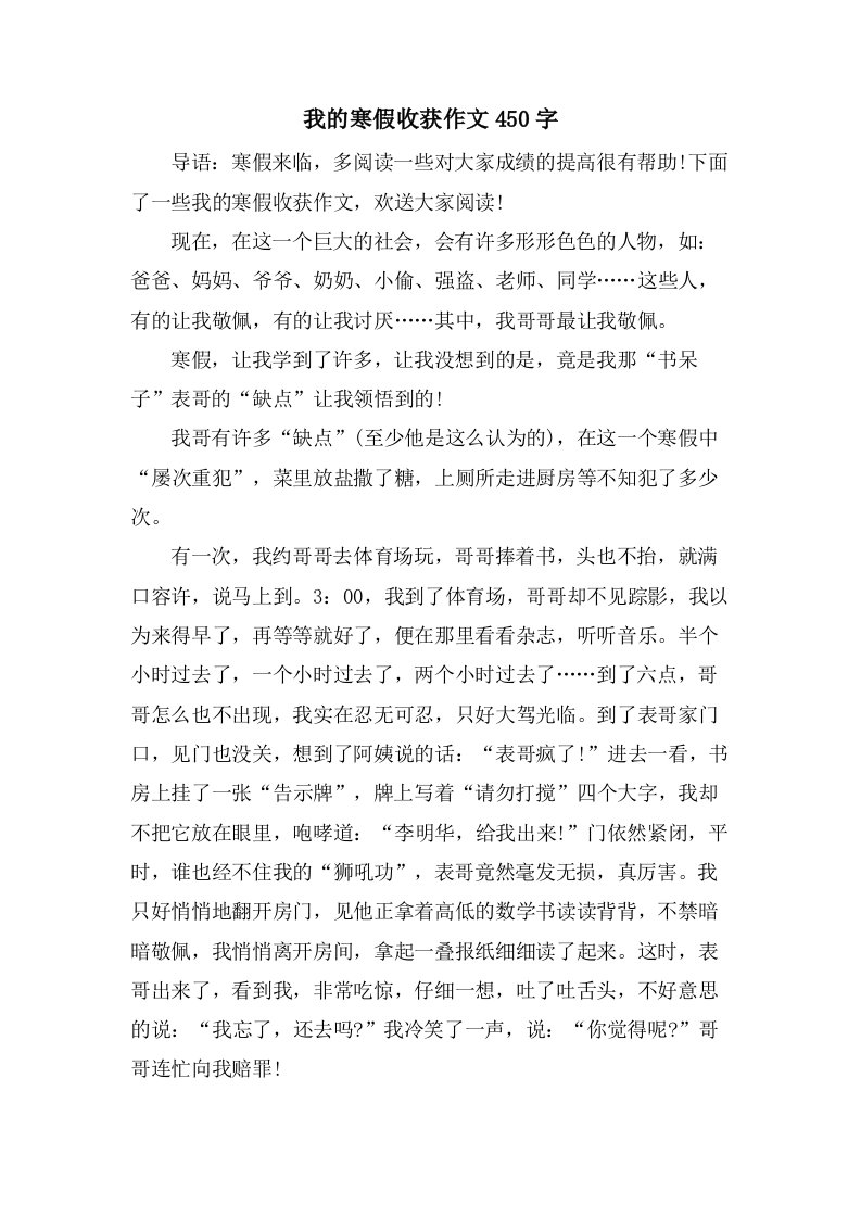 我的寒假收获作文450字