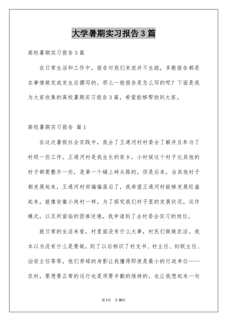 大学暑期实习报告3篇例文