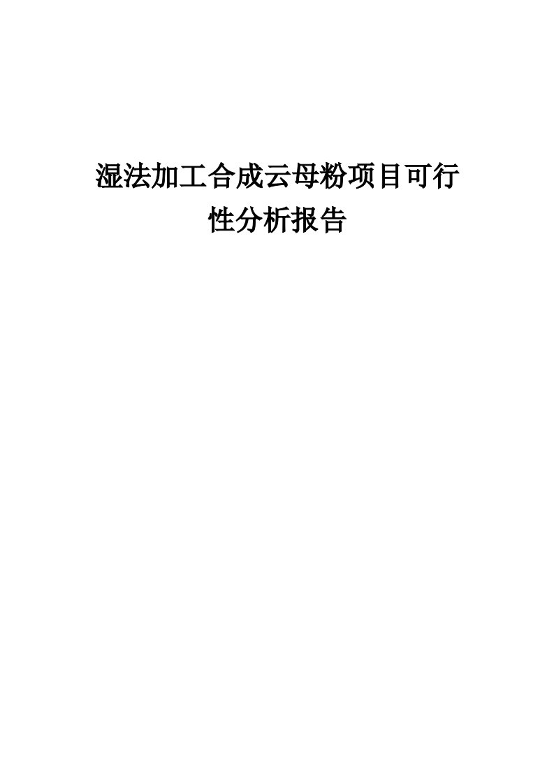 2024年湿法加工合成云母粉项目可行性分析报告