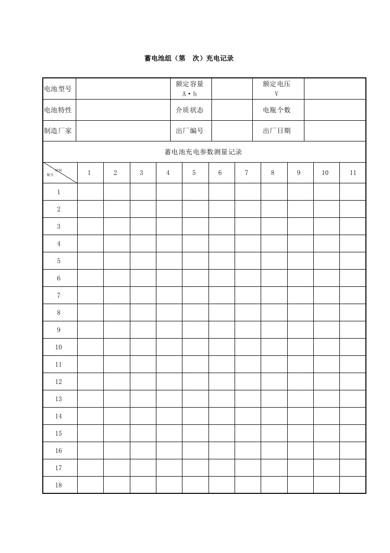 蓄电池组充放电记录表格