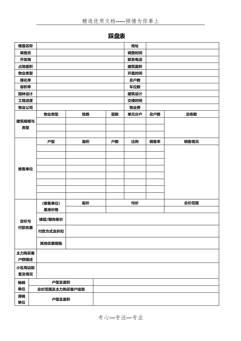 房地产标准踩盘表格模板(共1页)