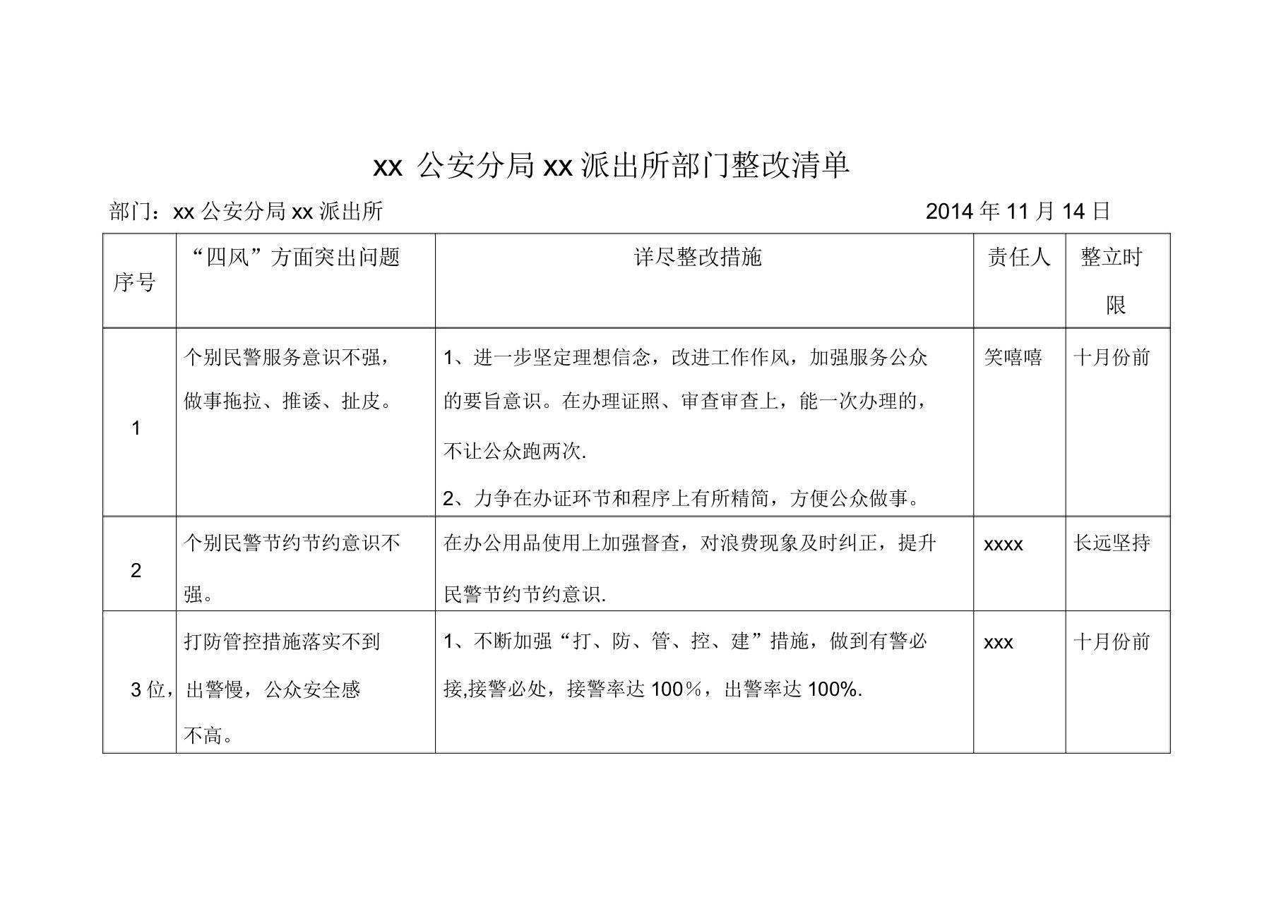 派出所部门整改清单