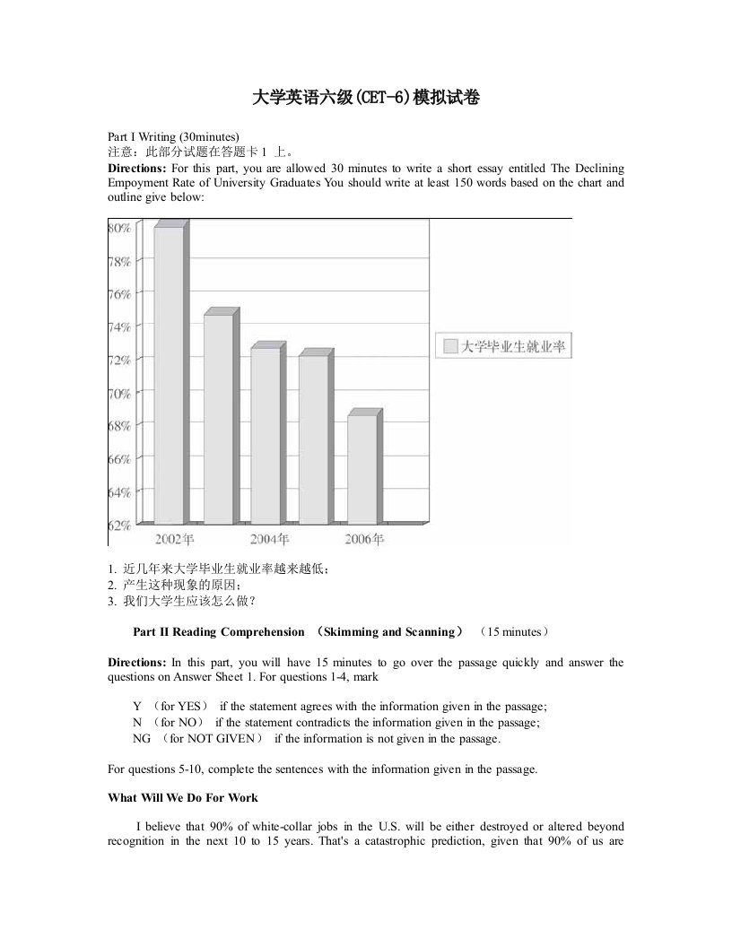 大学英语六级(CET-6)模拟试卷