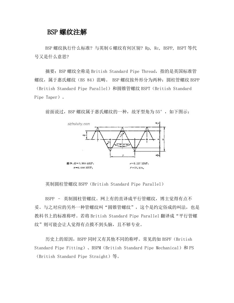 BSP螺纹执行什么标准+与英制G螺纹有何区别+Rp,+Rc