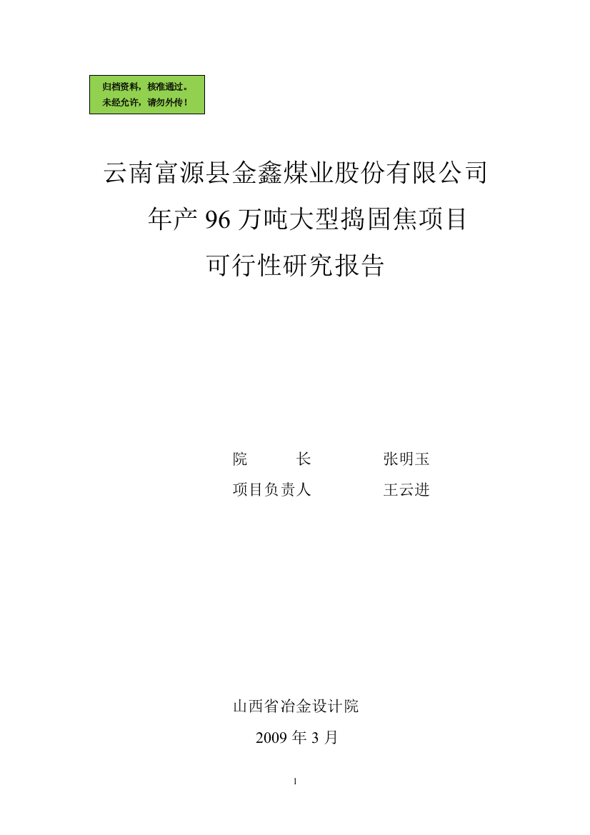 年产96万吨大型捣固焦项目可行性论证报告(优秀报告)