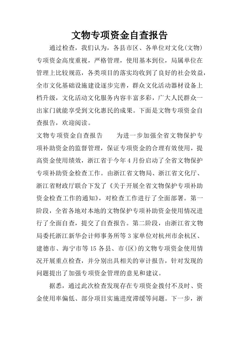 文物专项资金自查报告.docx