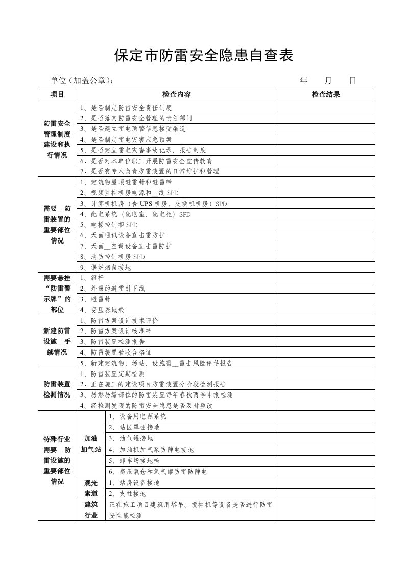 防雷安全自查表