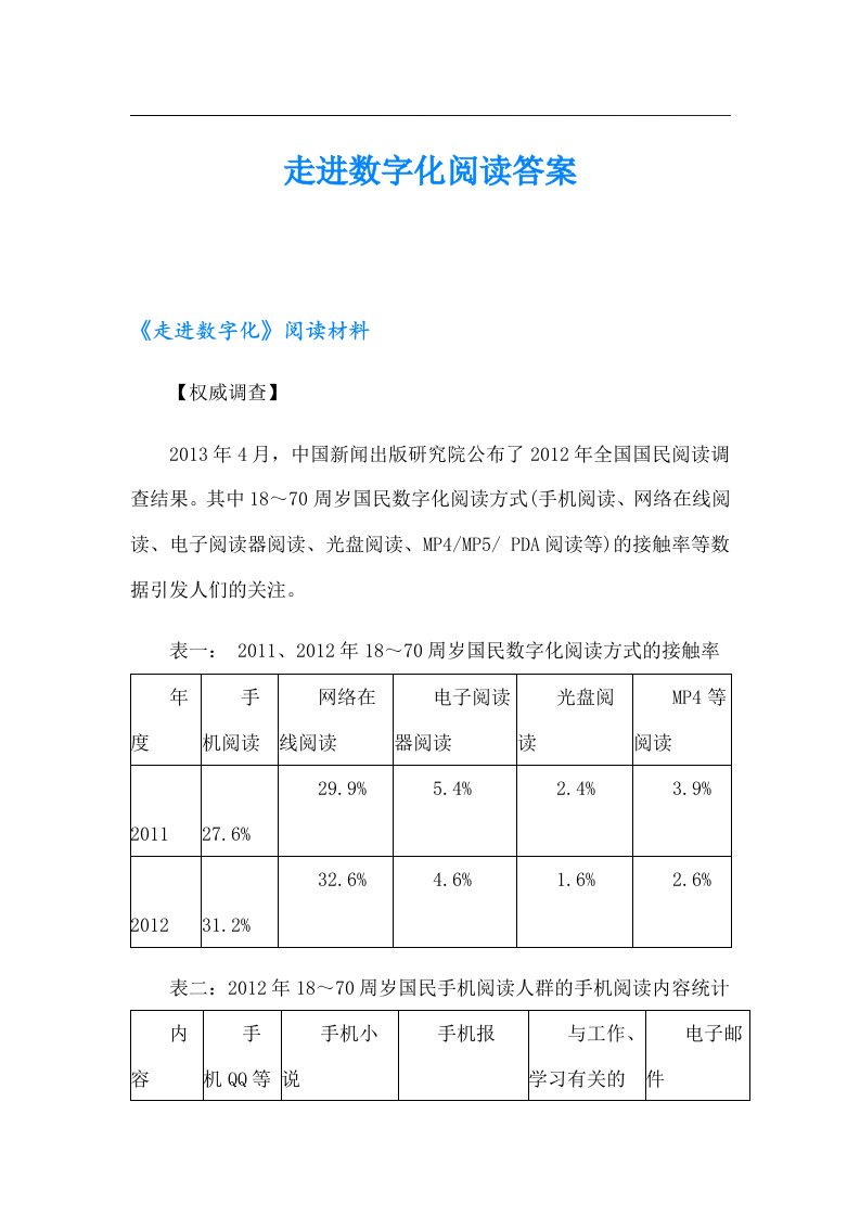 走进数字化阅读答案