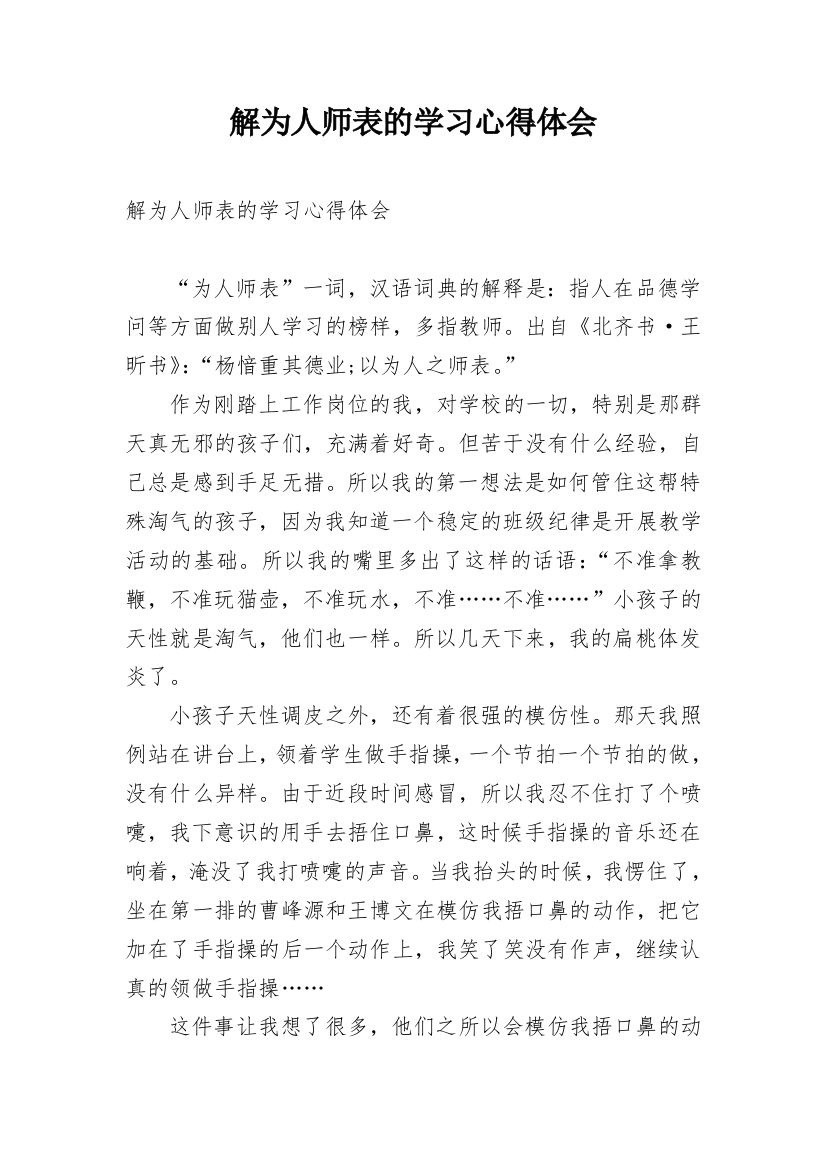 解为人师表的学习心得体会