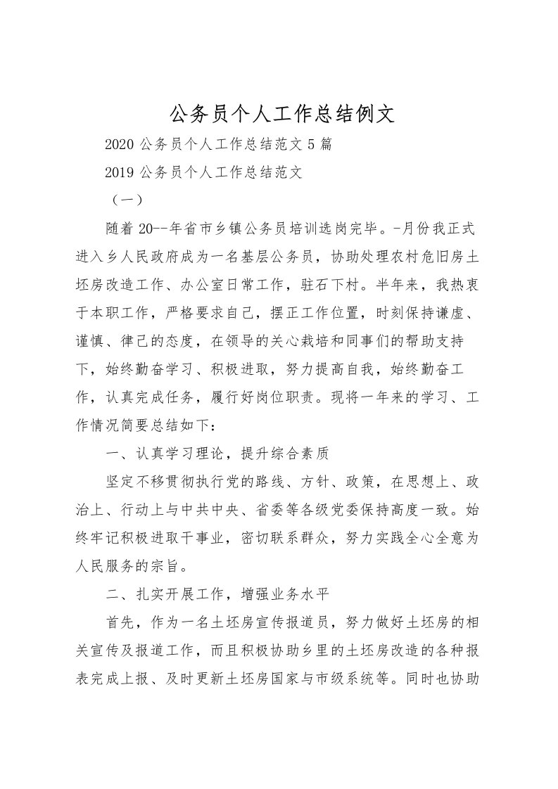 2022公务员个人工作总结例文