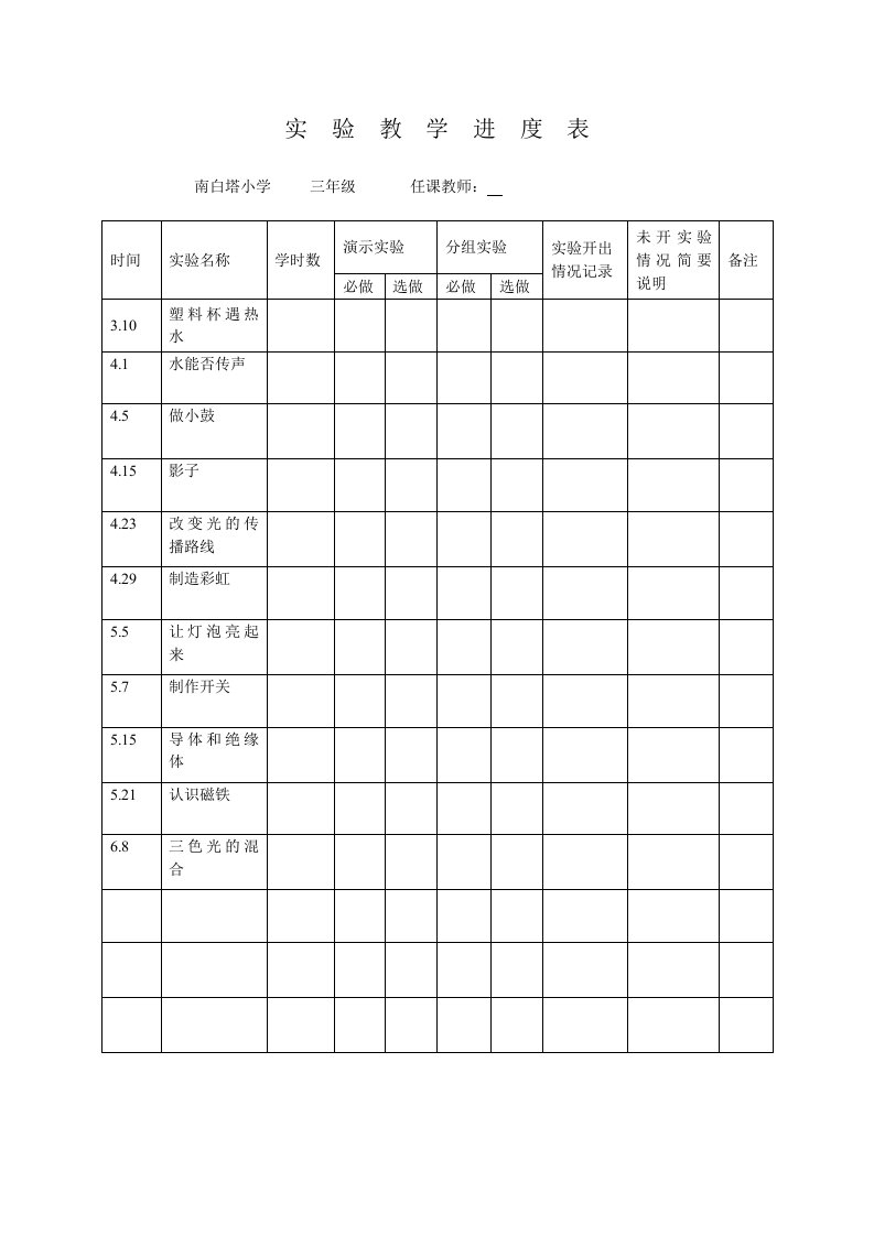 实验教学进度表