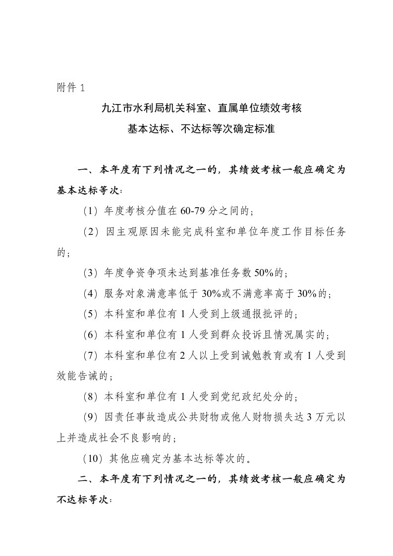 九江市水利局机关、事业单位绩效考核细则