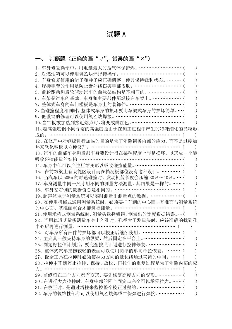 汽车行业-全国奔腾杯汽车维修钣金、涂漆