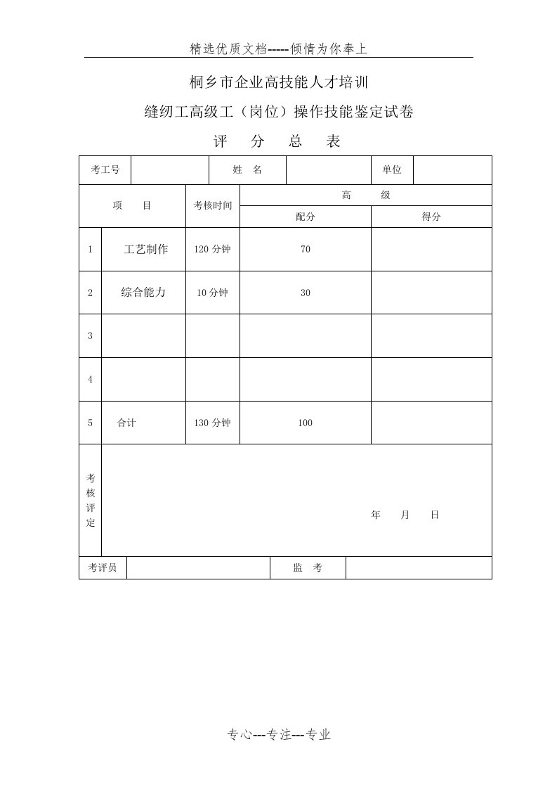 缝纫工技能试卷(共3页)