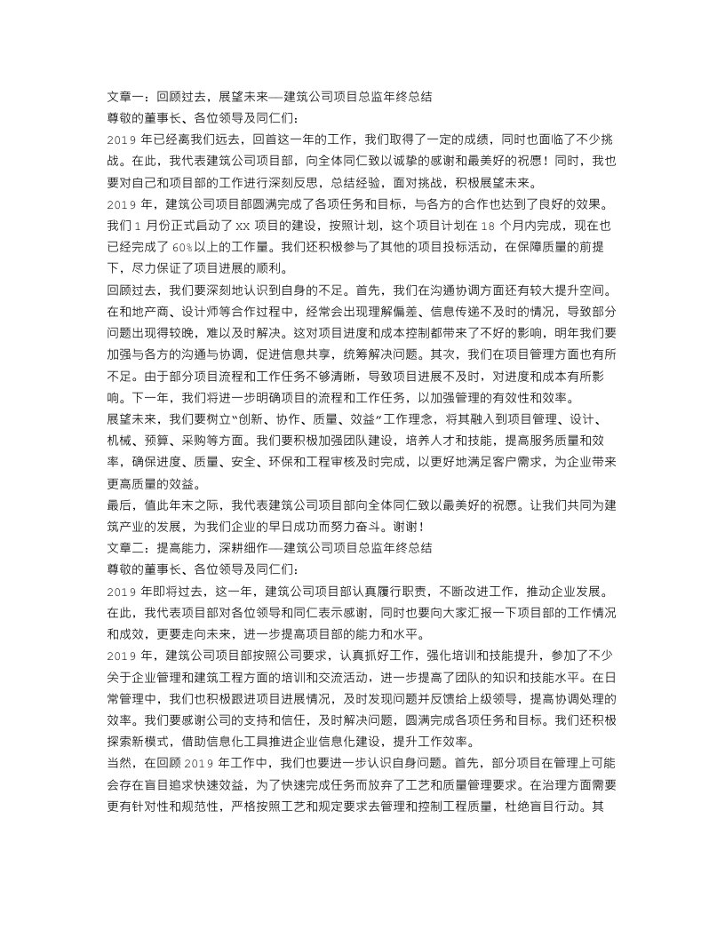 建筑公司项目总监年终总结三篇