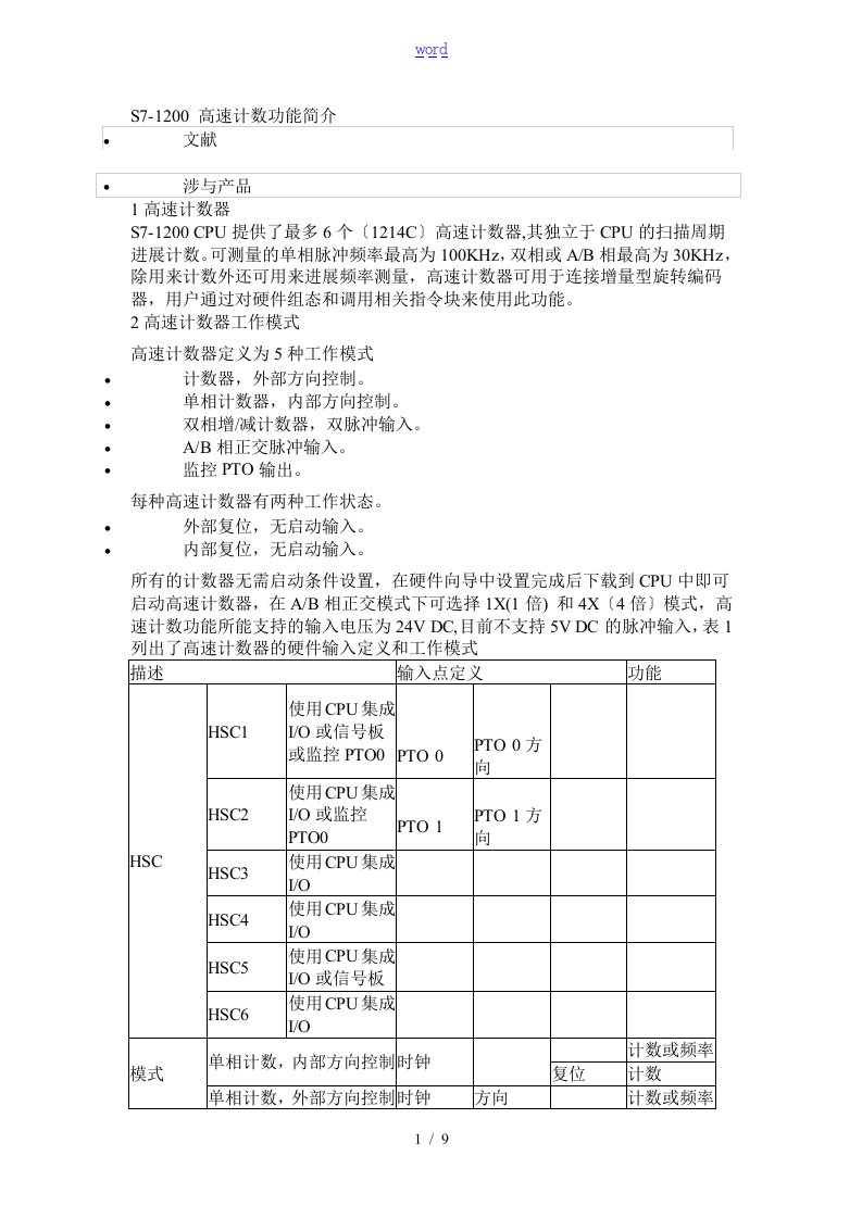 S7-1200高速计数功能简介