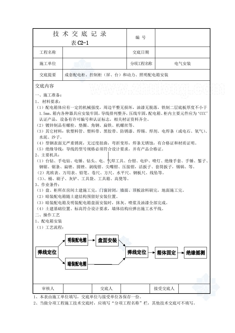 电气工程技术交底记录