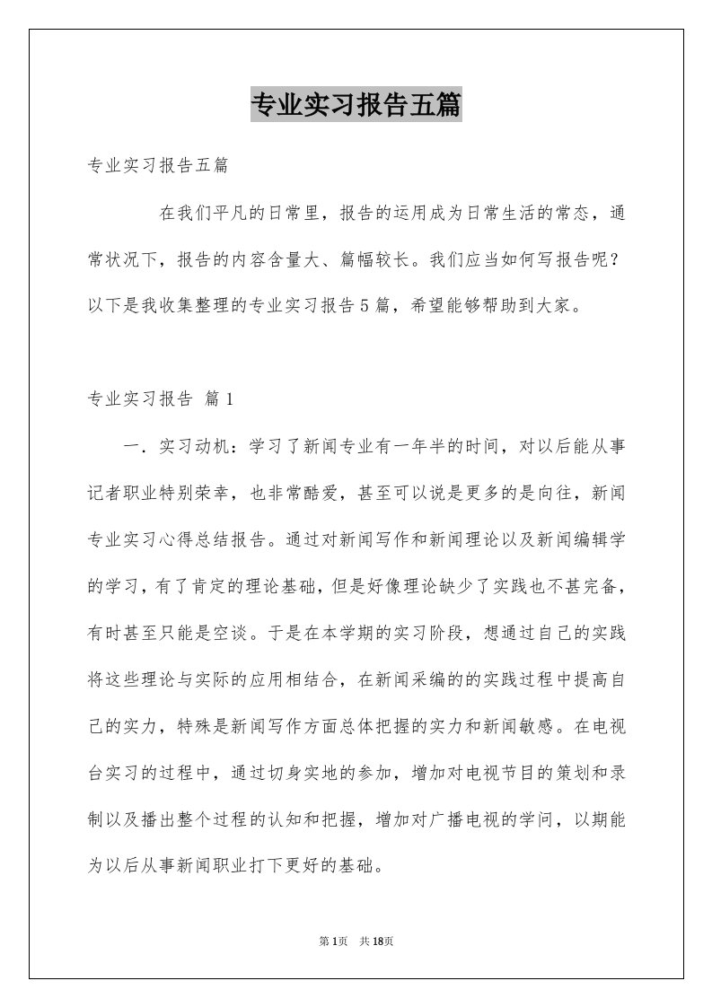 专业实习报告五篇例文2