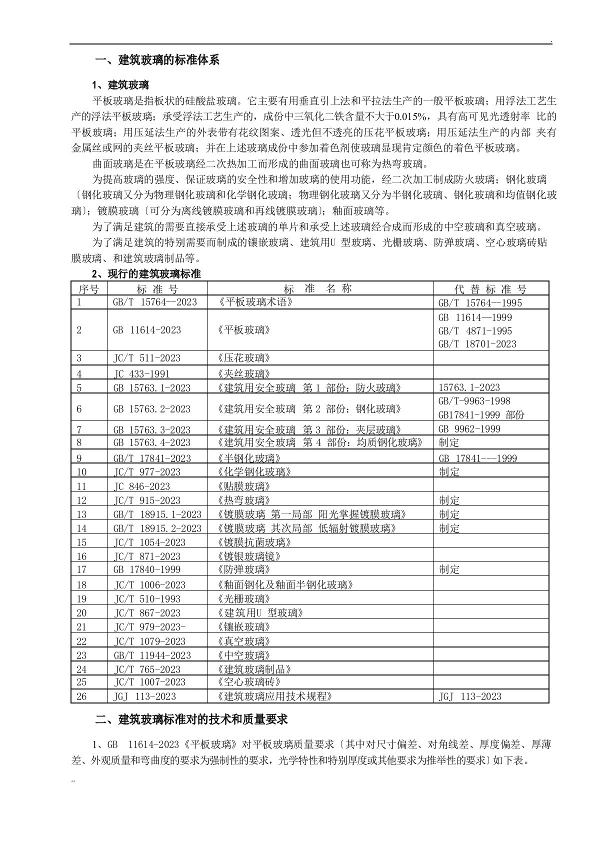 建筑玻璃系列的国家标准