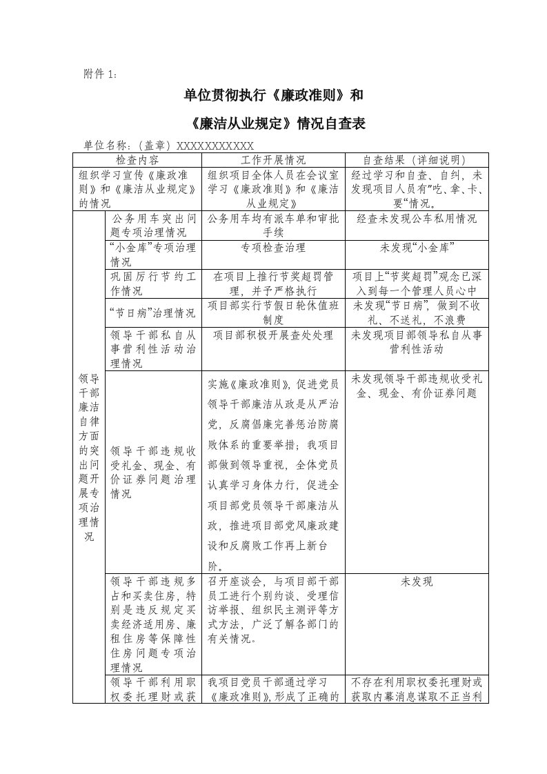 《廉洁从业规定》情况自查表