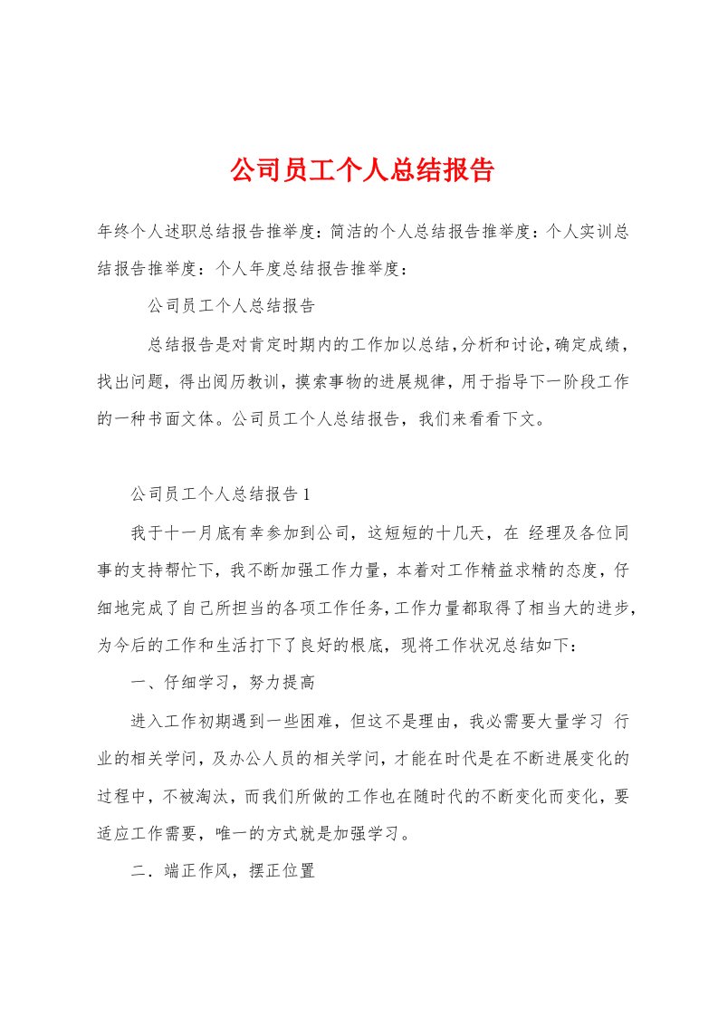 公司员工个人总结报告