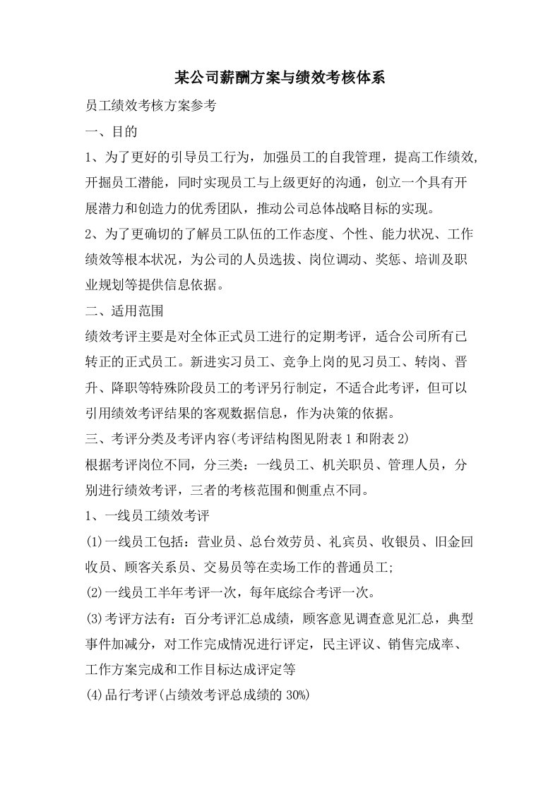 某公司薪酬方案与绩效考核体系