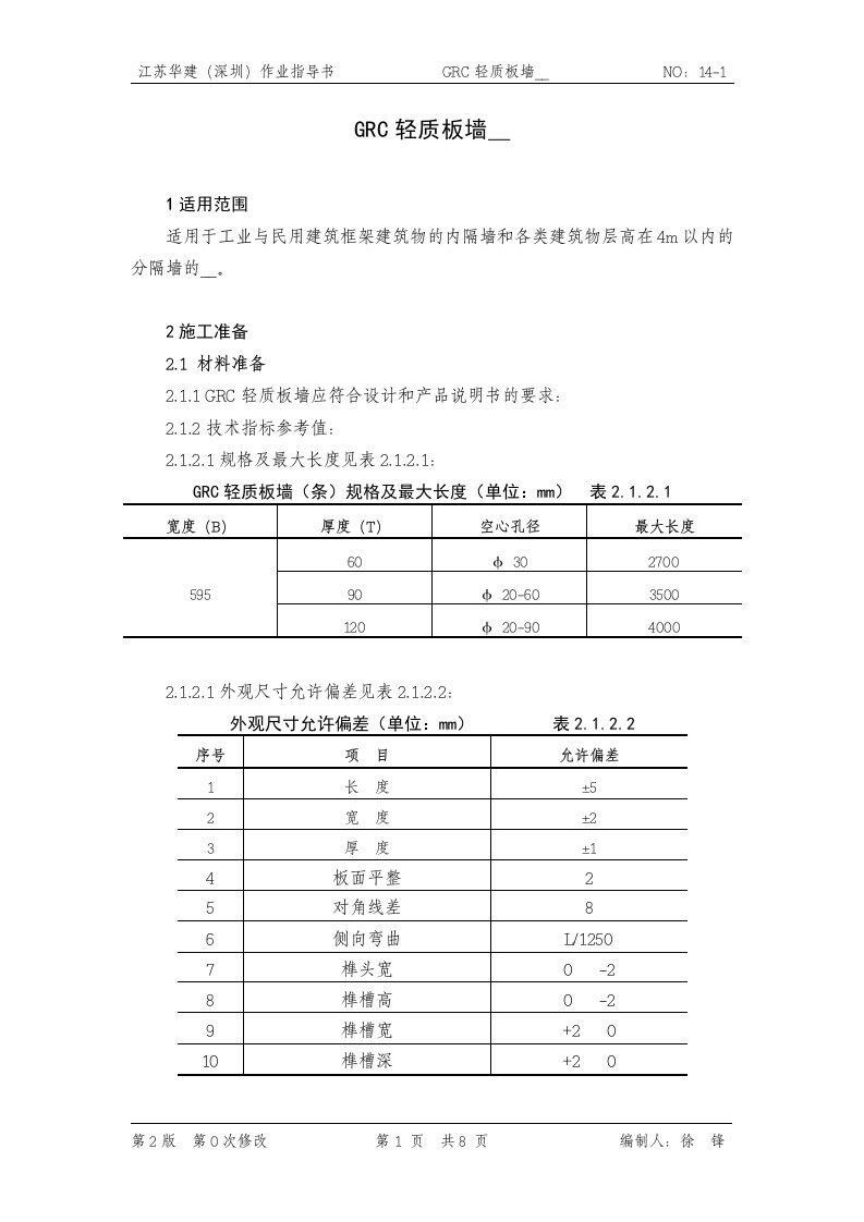 GRC轻质墙板安装