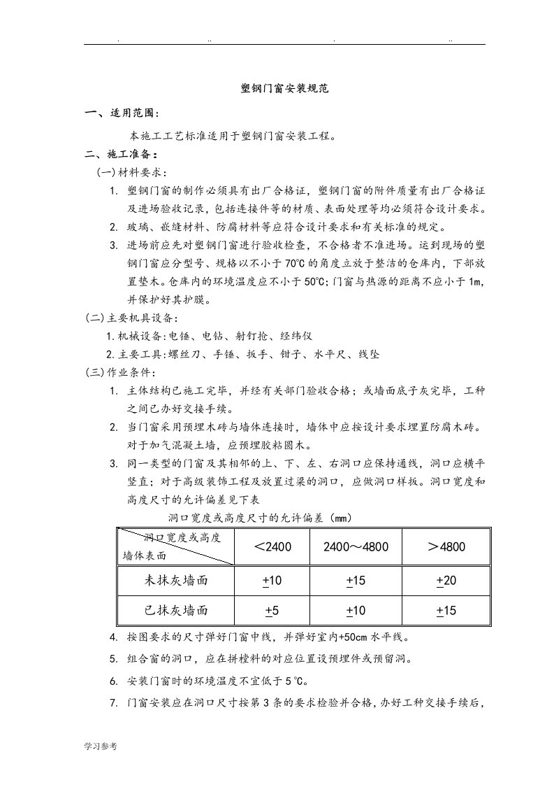 塑钢门窗安装规范标准[详]