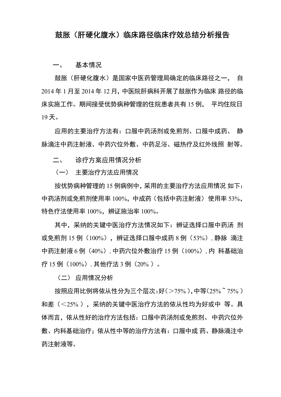 鼓胀临床路径临床疗效总结分析报告