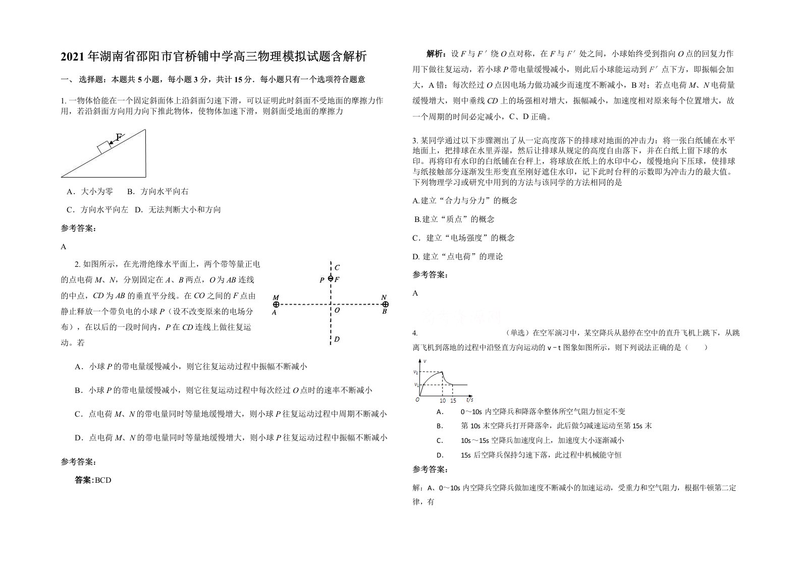 2021年湖南省邵阳市官桥铺中学高三物理模拟试题含解析