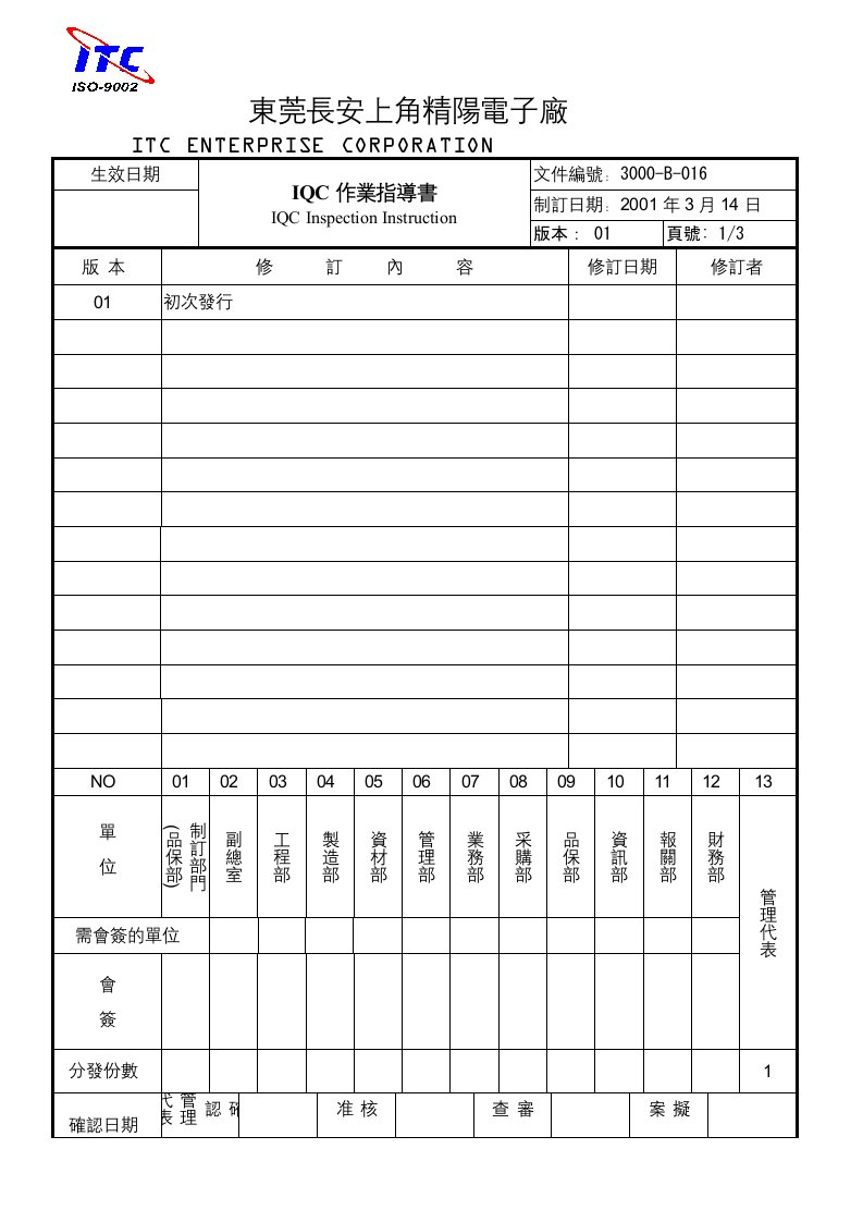 【管理精品】3000-B-016IQC作業指導書