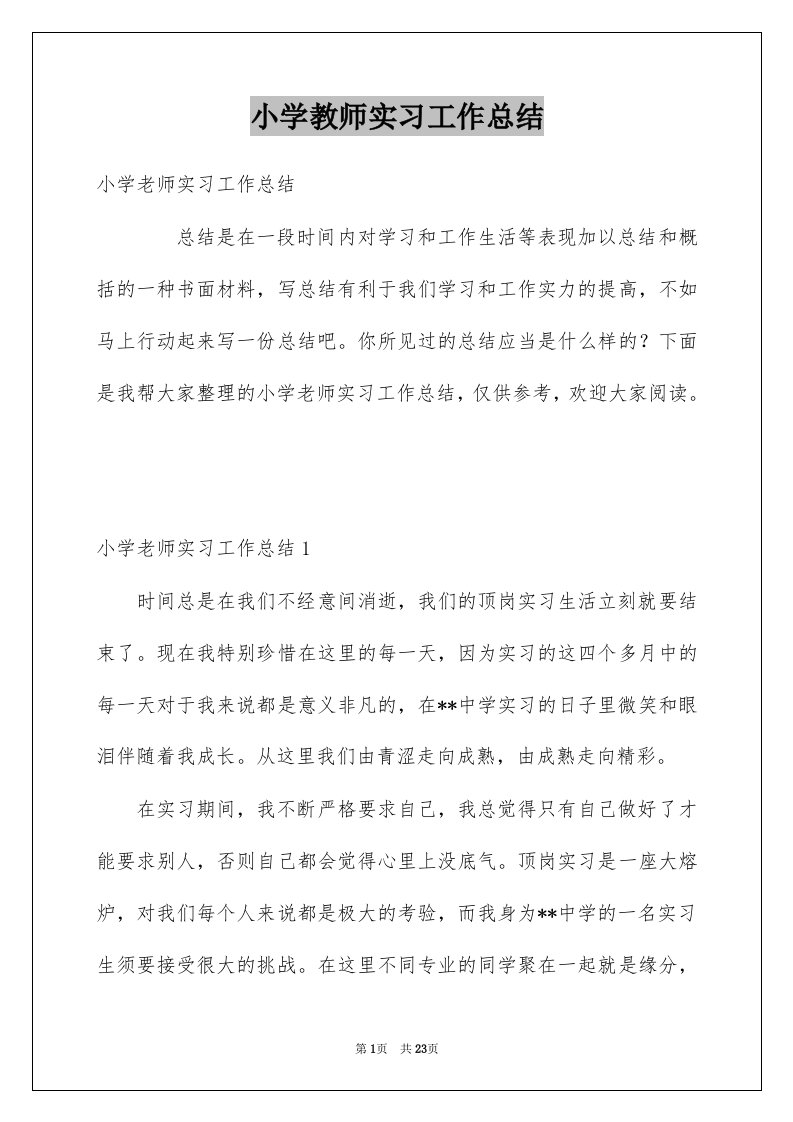 小学教师实习工作总结例文