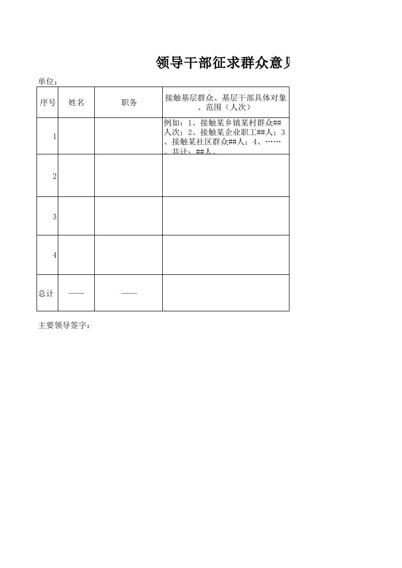 党员干部征求群众意见建议情况统计表