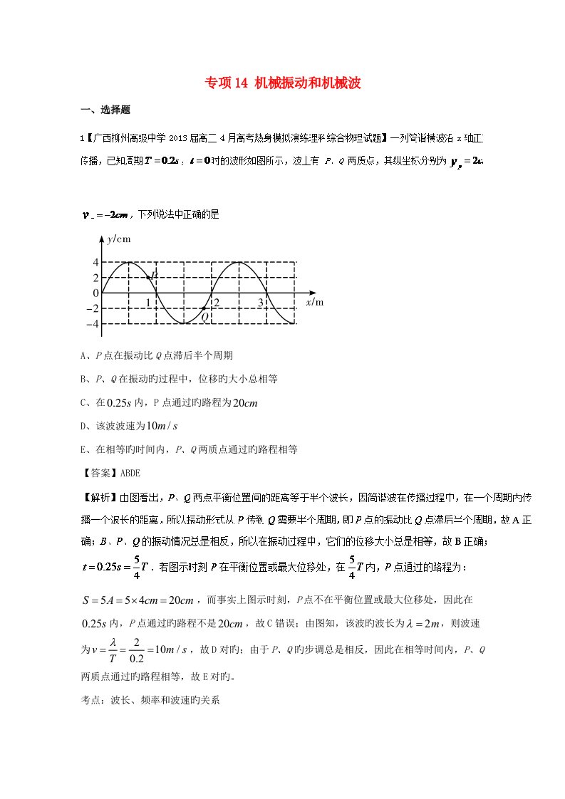 高三物理（第01期）好题速递分项解析汇编专题14机械振动和机械波（选修3-4）（含解析）