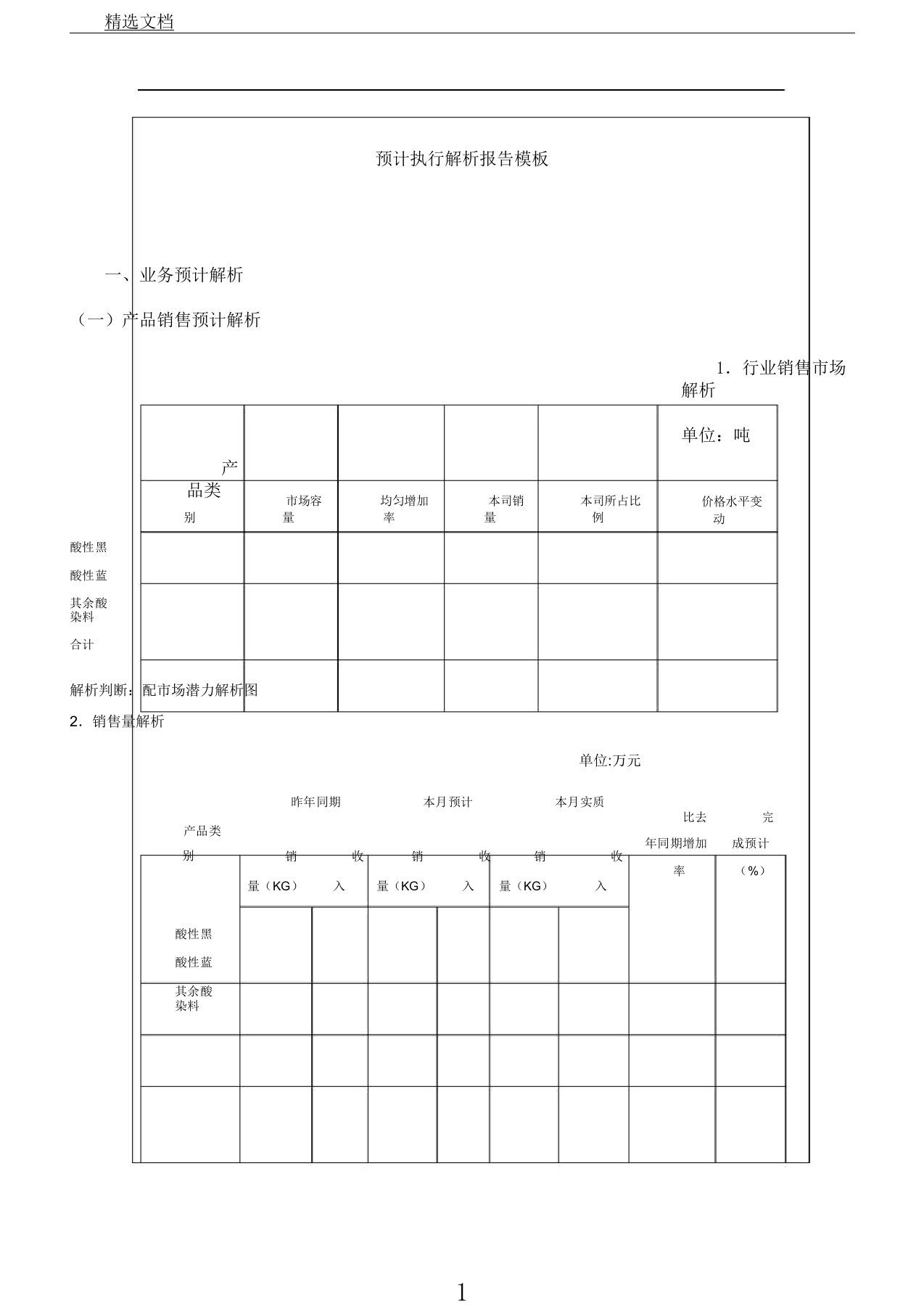 预算执行解析总结报告模板