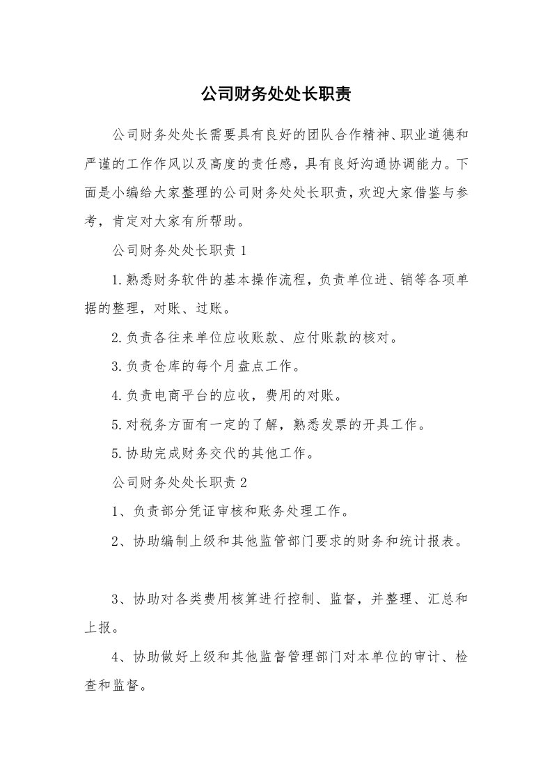 办公文秘_公司财务处处长职责