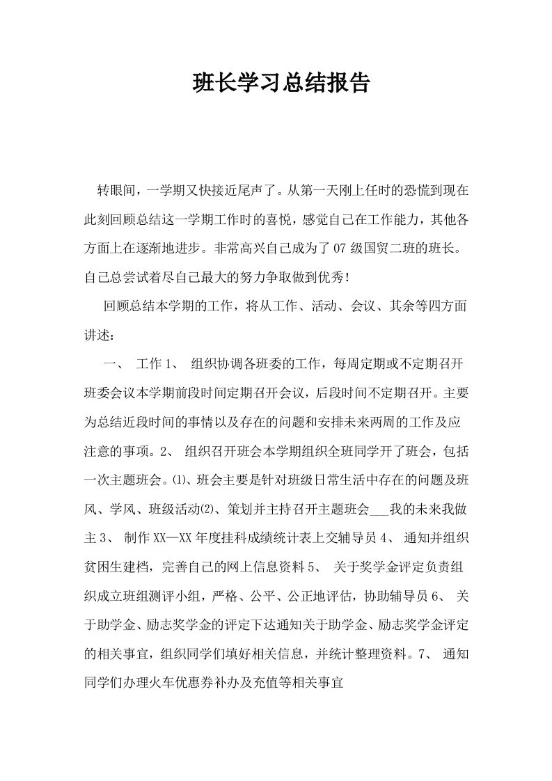 班长学习总结报告